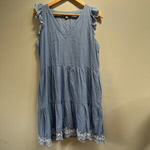 Loft Ann Taylor Women's Blue Embroidered 100% Cotton Dress‎ Lined Size Small